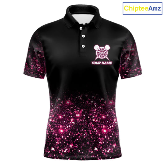Pink And Black Custom Light Darts Polo & Quarter Zip For Men, Darts Jersey Team Outfit TDM5946