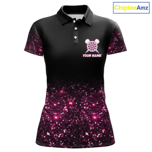 Pink And Black Custom Light Darts Polo & Quarter Zip For Women, Darts Jersey Team Outfit TDM5946