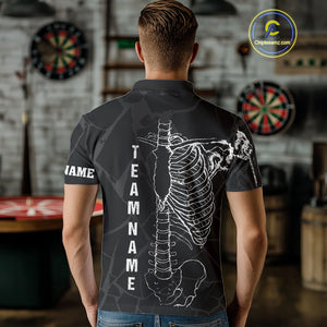 White Skeleton Custom Black Grunge Darts Polo & 1/4 Zip, Funny Dart Shirts For Men Dart Jerseys TDM3746