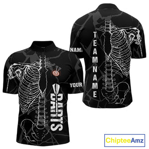 White Skeleton Custom Black Grunge Darts Polo & 1/4 Zip, Funny Dart Shirts For Men Dart Jerseys TDM3746