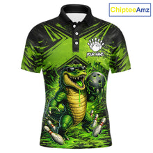 Load image into Gallery viewer, Black And Green Funny Alligator Bowling Shirt For Men Custom Bowling Jersey Team Polo &amp; 1/4 Zip TDM6109