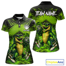 Load image into Gallery viewer, Black And Green Funny Alligator Bowling Shirt For Women Custom Bowling Jersey Team Polo &amp; 1/4 Zip TDM6109