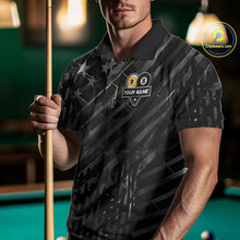 Load image into Gallery viewer, Black US Flag 8 Ball &amp; 9 Ball Pool Billiard Shirt For Men Custom Billiard Team Jersey Polo, 1/4 Zip TDM6533