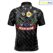 Load image into Gallery viewer, Black US Flag 8 Ball &amp; 9 Ball Pool Billiard Shirt For Men Custom Billiard Team Jersey Polo, 1/4 Zip TDM6533