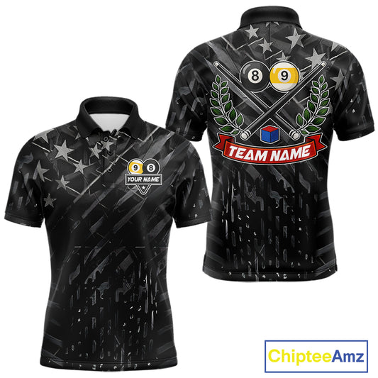 Black US Flag 8 Ball & 9 Ball Pool Billiard Shirt For Men Custom Billiard Team Jersey Polo, 1/4 Zip TDM6533