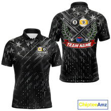 Load image into Gallery viewer, Black US Flag 8 Ball &amp; 9 Ball Pool Billiard Shirt For Men Custom Billiard Team Jersey Polo, 1/4 Zip TDM6533