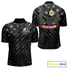 Load image into Gallery viewer, Black US Flag 8 Ball &amp; 9 Ball Pool Billiard Shirt For Men Custom Billiard Team Jersey Polo, 1/4 Zip TDM6533