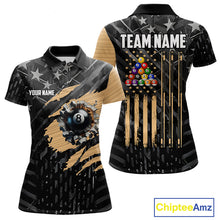 Load image into Gallery viewer, Black American Flag 8 Ball Billiard Shirt For Women Custom Billiard Team Jersey Polo &amp; 1/4 Zip |Tan TDM6535