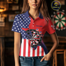 Load image into Gallery viewer, American Flag Dartboard Patriotic Darts Shirt For Women Custom Darts Team Jersey Polo &amp; 1/4 Zip TDM4608