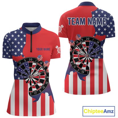 American Flag Dartboard Patriotic Darts Shirt For Women Custom Darts Team Jersey Polo & 1/4 Zip TDM4608
