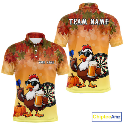 Orange Funny Turkey Beer Autumn Darts Shirts For Men Custom Thanksgiving Darts Jersey Darts Gifts TDM7277