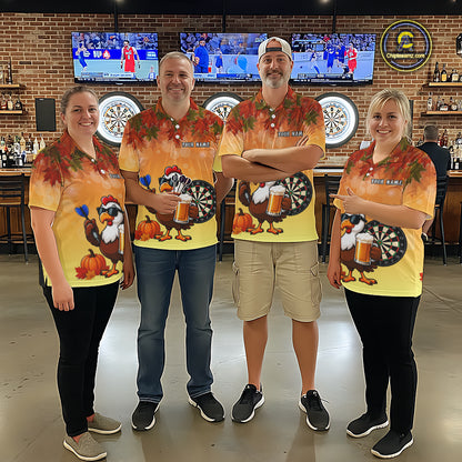Orange Funny Turkey Beer Autumn Darts Shirts For Women Custom Thanksgiving Darts Jersey Darts Gifts TDM7277