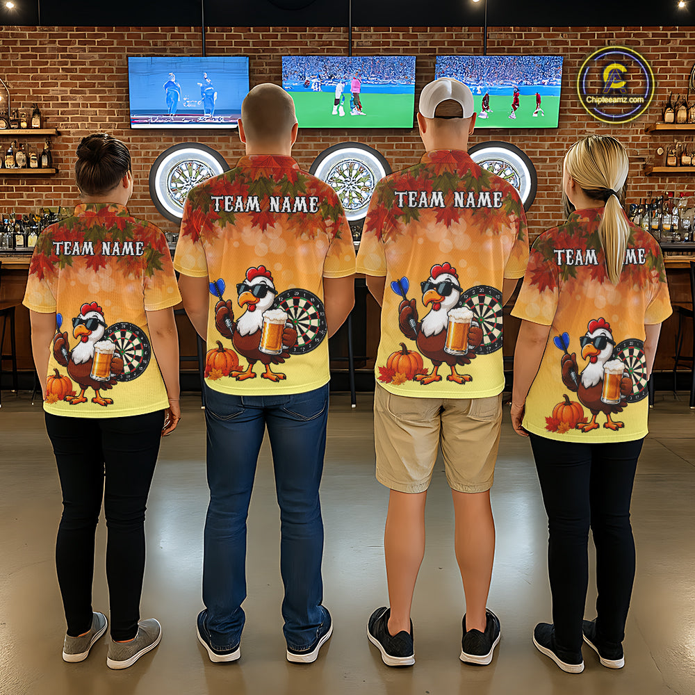 Orange Funny Turkey Beer Autumn Darts Shirts For Women Custom Thanksgiving Darts Jersey Darts Gifts TDM7277