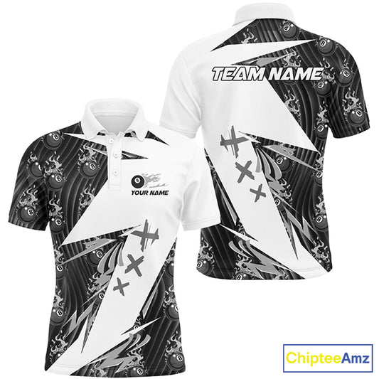 Black Billiard 8 Ball Flame Pattern Custom Pool Shirts For Men, Billiard Tournament Team Jerseys TDM2774