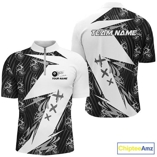 Black Billiard 8 Ball Flame Pattern Custom Pool Shirts For Men, Billiard Tournament Team Jerseys TDM2774