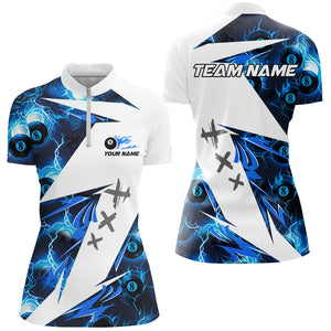 Blue Billiard 8 Ball Flame Lightning Pattern Custom Women Pool Shirt, Billiard Tournament Team Jersey TDM2775