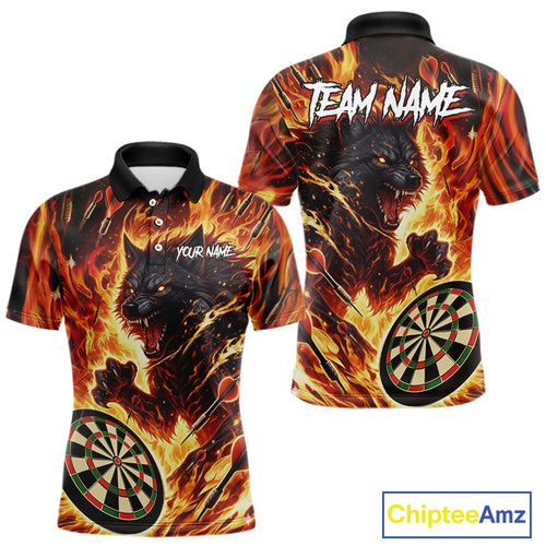 Orange Flaming Wolf Dartboard Jersey For Men Custom Darts League Team Shirt Polo & Quarter Zip TDM5022