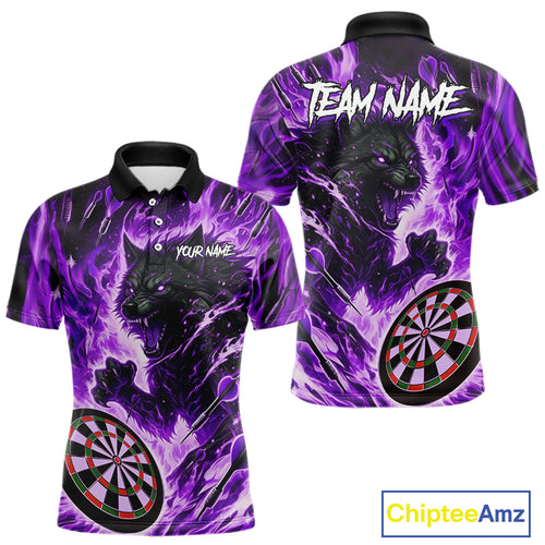 Purple Flaming Wolf Dartboard Jersey For Men Custom Darts League Team Shirt Polo & Quarter Zip TDM5024
