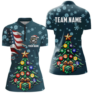 Personalized Christmas Billiard Shirts For Women Custom US Flag Christmas Pine Tree Billiard Jerseys TDM3010