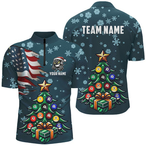 Personalized Christmas Billiard Shirts For Men Custom US Flag Christmas Pine Tree Billiard Jerseys TDM3010