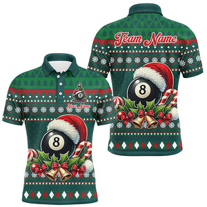 Funny Green Christmas Santa Hat 8 Ball Pool Billiard Shirts For Men Custom Xmas Billiard Jerseys TDM3012