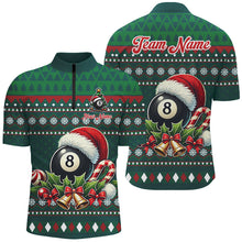 Load image into Gallery viewer, Funny Green Christmas Santa Hat 8 Ball Pool Billiard Shirts For Men Custom Xmas Billiard Jerseys TDM3012