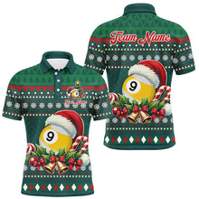 Load image into Gallery viewer, Funny Green Christmas Santa Hat 9 Ball Pool Billiard Shirts For Men Custom Xmas Billiard Jerseys TDM3013