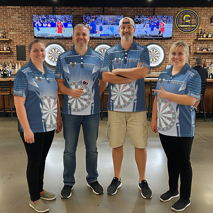 Blue Dartboard Lights Custom Darts Polo & Quarter Zip For Women, Personalized 3D Darts Team Jersey TDM5497