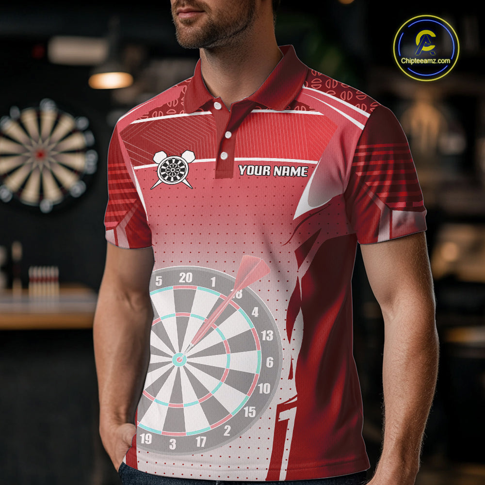 Red Dartboard Lights Custom Darts Polo & Quarter Zip For Men, Personalized 3D Darts Team Jersey TDM5498
