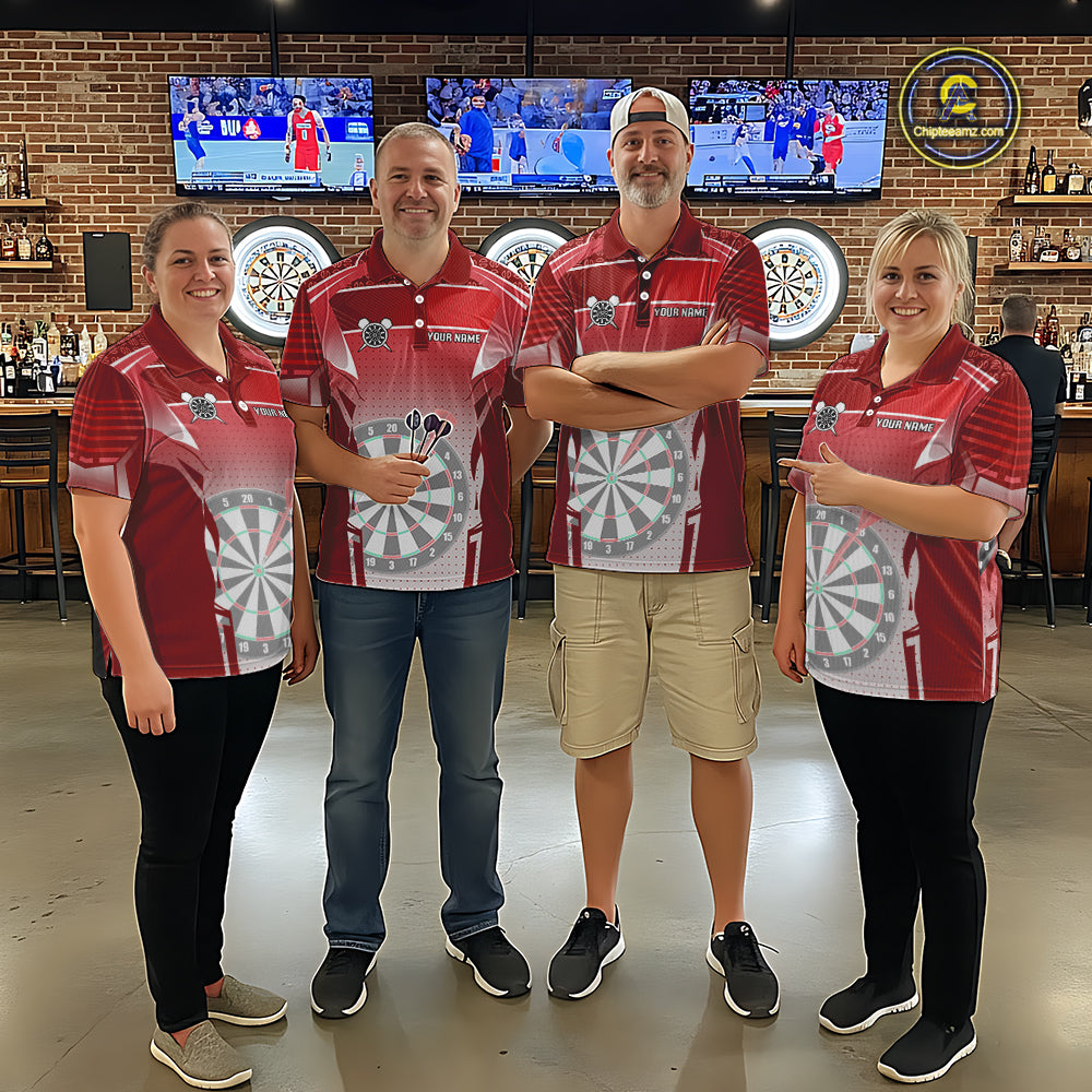 Red Dartboard Lights Custom Darts Polo & Quarter Zip For Men, Personalized 3D Darts Team Jersey TDM5498