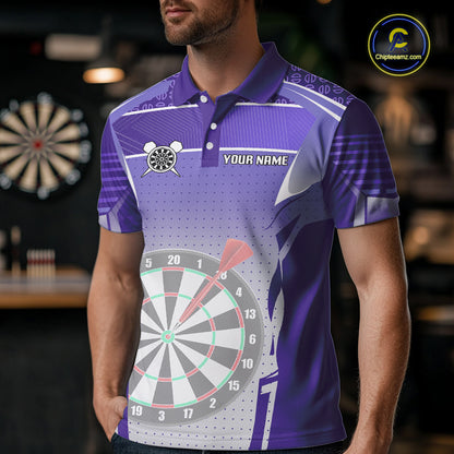 Purple Dartboard Lights Custom Darts Polo & Quarter Zip For Men, Personalized 3D Darts Team Jersey TDM5499