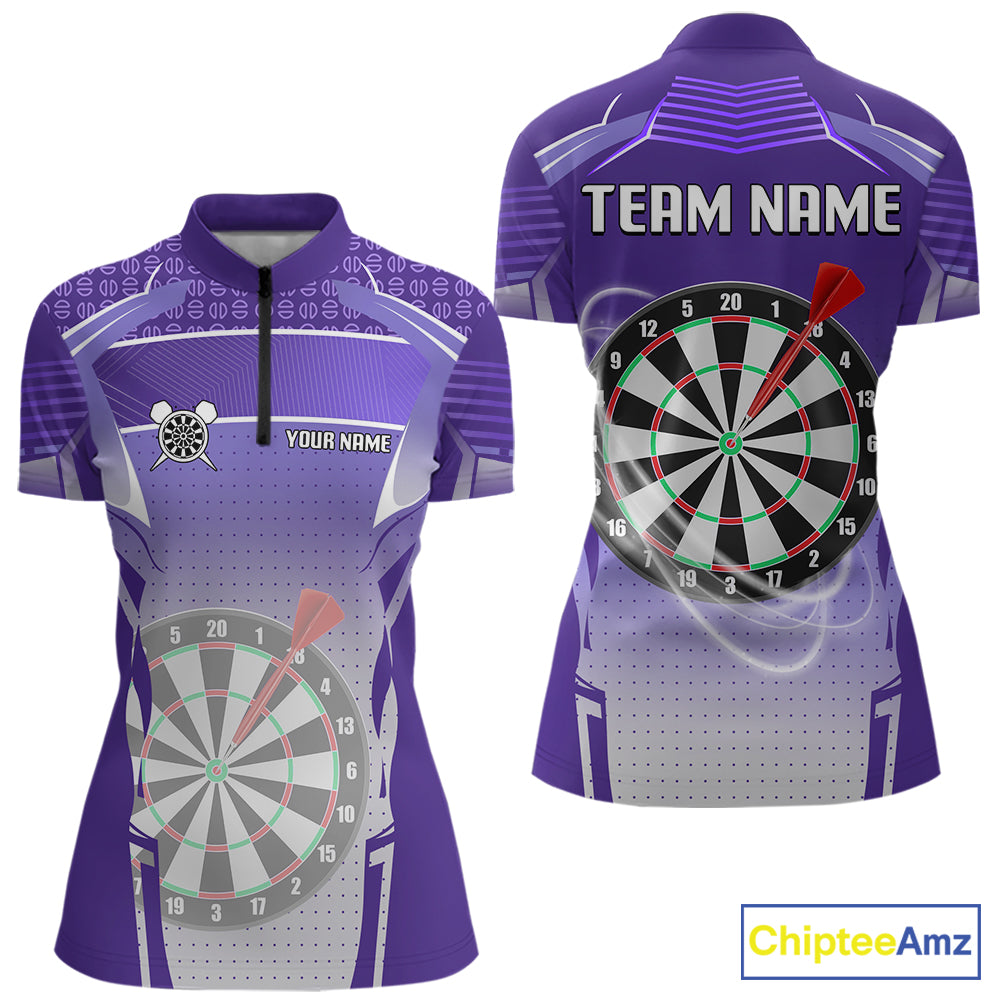 Purple Dartboard Lights Custom Darts Polo & Quarter Zip For Women, Personalized 3D Darts Team Jersey TDM5499