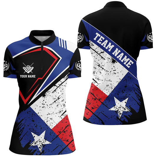 Personalized Billiard Texas Flag Vintage Style Women Quarter-Zip Shirt, Texas Billiard Shirt TDM0940