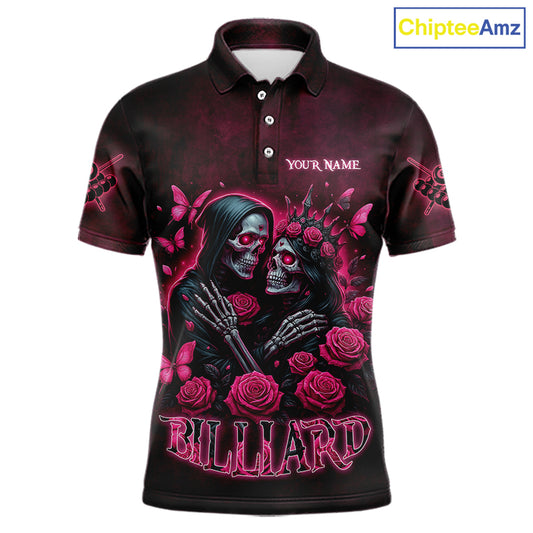 Customized Skeleton And Roses Gothic Romance Billiard Shirt For Men, Valentine 8 Ball Pool Jersey TDM5749