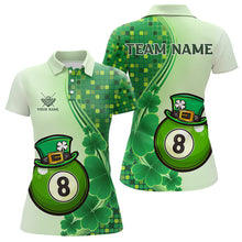 Load image into Gallery viewer, Personalized Saint Patrick Day 8 Ball Pool Billiard Shirts For Women, Green Shamrock Billiard Jerseys TDM3601