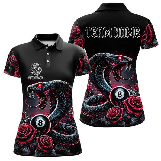 Personalized Rose 8 Ball Pool Cobra Snake Billiard Shirts For Women, Billiard Jerseys Polo & 1/4 Zip TDM3748