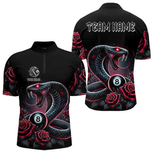 Personalized Rose 8 Ball Pool Cobra Snake Billiard Shirts For Men, Billiard Jerseys Polo & 1/4 Zip TDM3748