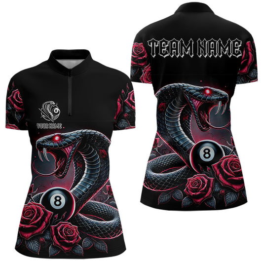 Personalized Rose 8 Ball Pool Cobra Snake Billiard Shirts For Women, Billiard Jerseys Polo & 1/4 Zip TDM3748