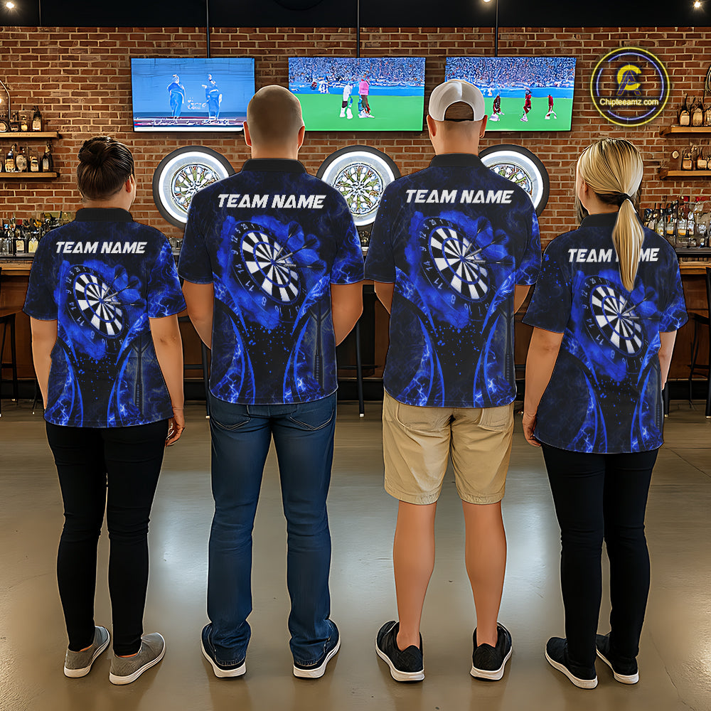 Blue Dartboard Lightning Darts Shirt For Women Custom Flame Darts Team Jersey Polo & 1/4 Zip TDM6113