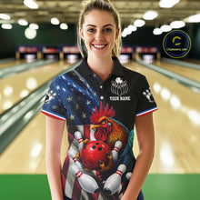 Load image into Gallery viewer, American Flag Rooster Bowling Jersey For Women Custom Patriotic Bowling Shirt Team Polo &amp; 1/4 Zip TDM6119