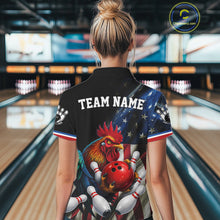 Load image into Gallery viewer, American Flag Rooster Bowling Jersey For Women Custom Patriotic Bowling Shirt Team Polo &amp; 1/4 Zip TDM6119