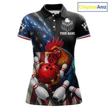 Load image into Gallery viewer, American Flag Rooster Bowling Jersey For Women Custom Patriotic Bowling Shirt Team Polo &amp; 1/4 Zip TDM6119