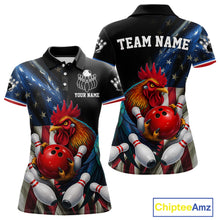 Load image into Gallery viewer, American Flag Rooster Bowling Jersey For Women Custom Patriotic Bowling Shirt Team Polo &amp; 1/4 Zip TDM6119