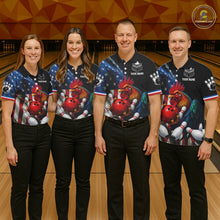 Load image into Gallery viewer, American Flag Rooster Bowling Jersey For Women Custom Patriotic Bowling Shirt Team Polo &amp; 1/4 Zip TDM6119