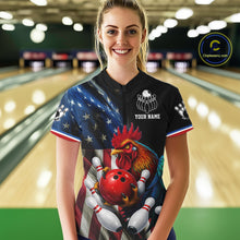 Load image into Gallery viewer, American Flag Rooster Bowling Jersey For Women Custom Patriotic Bowling Shirt Team Polo &amp; 1/4 Zip TDM6119