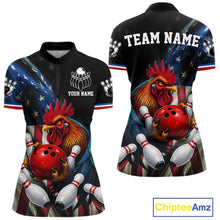 Load image into Gallery viewer, American Flag Rooster Bowling Jersey For Women Custom Patriotic Bowling Shirt Team Polo &amp; 1/4 Zip TDM6119