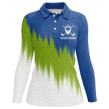 Load image into Gallery viewer, Green And Blue Womens Golf Polo Shirts Custom Name Golf Outfit Women, Great Gifts For A Golfer TDM1844