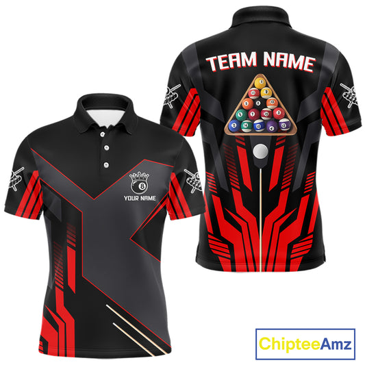 Personalized Red Black 8 Ball Pool Shirt For Men Custom Billiard League Team Jersey Polo & 1/4 Zip TDM4225