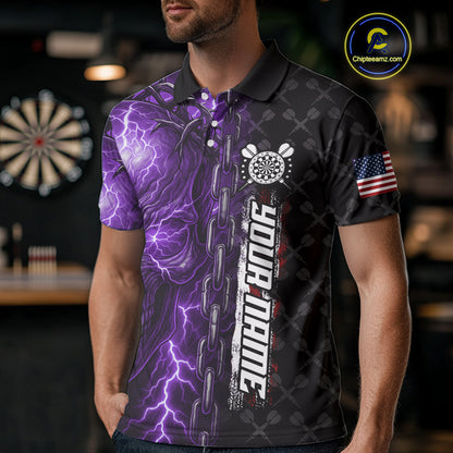 Personalized Purple Darts Skull Thunder Lightning Darts Shirt For Men, US Flag Darts Team Jersey TDM4614
