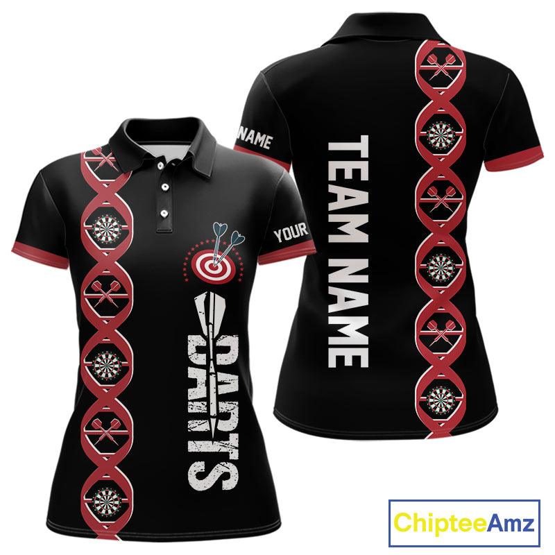 Personalized DNA Darts Shirt For Women Custom Black And Red Funny Darts Jersey Team Polo & 1/4 Zip TDM4617